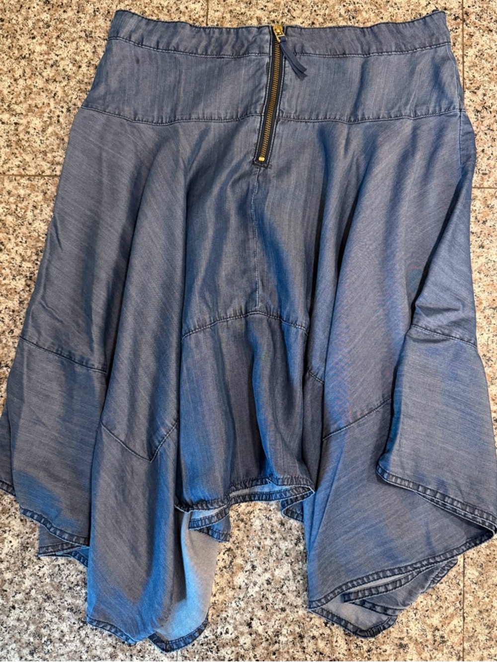 HD in Paris Blue Asymmetrical Denim Handkerchief Hem Skirt - Picture 2 of 5